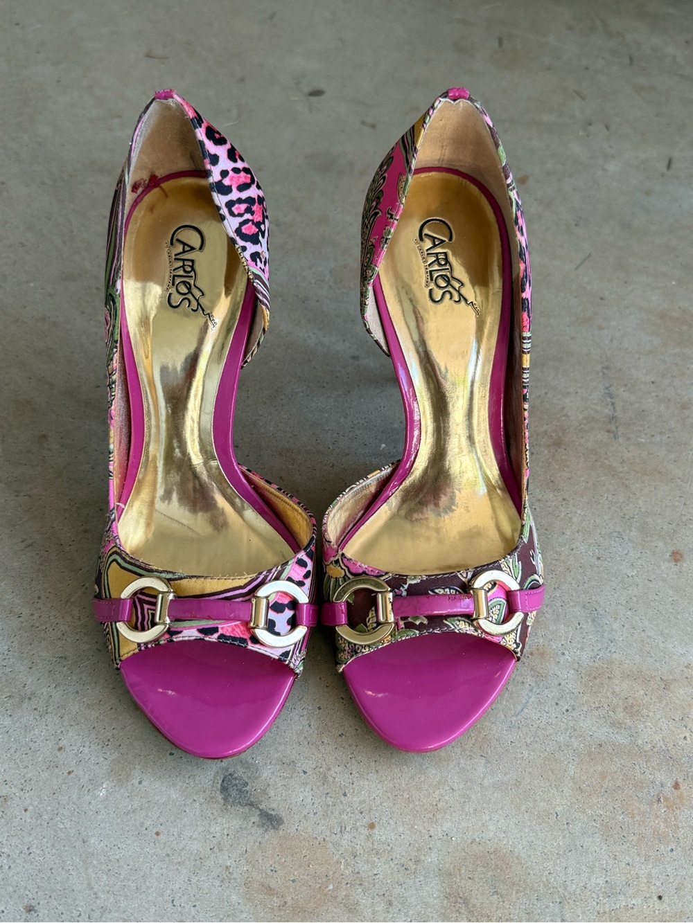 Carlos by Carlos Santana Pink Multicolor Patterned D'Orsay Heels